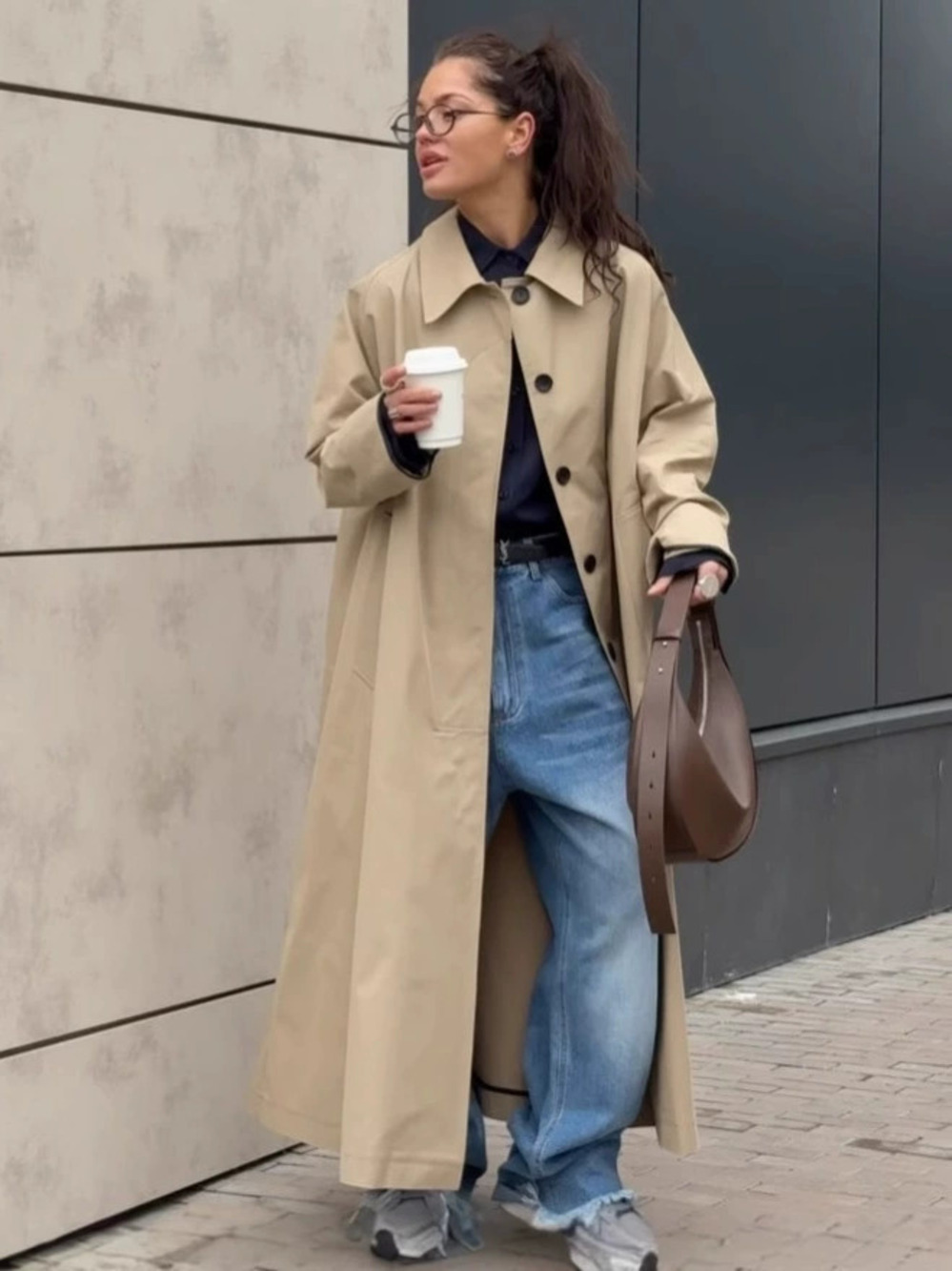 Zara Spring Fall Khaki Midi Single Breasted Trench Coat